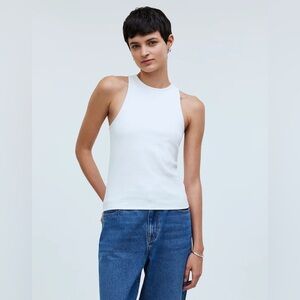Madewell Sleekhold Tank with Shelf Bra Size XL Eyelet White Racerback NWT B144